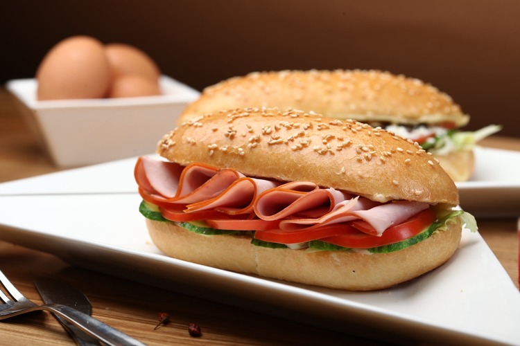 Black Smoked Ham Sandwich with Cucumbers and Tomatoes